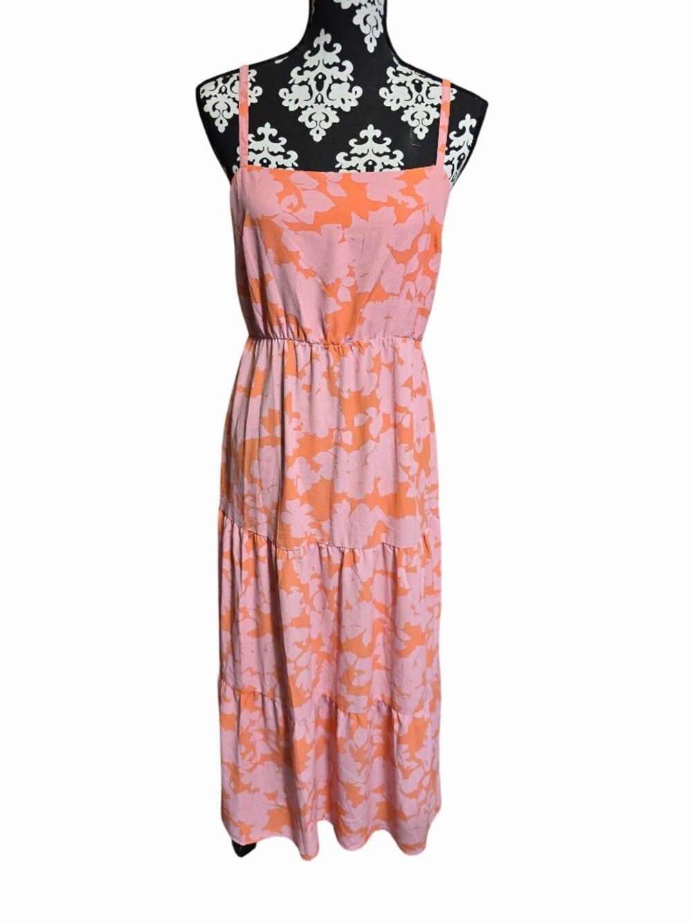 Social Standard By Sanctuary Medium Pink & Orange Floral Midi Dress